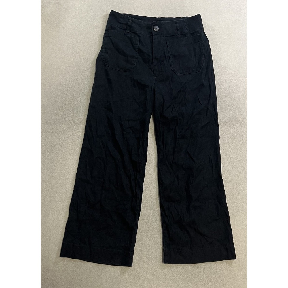 Maeve by Anthrophologie Colette Wide Leg Linen Blend Pants 10 Blue High Rise